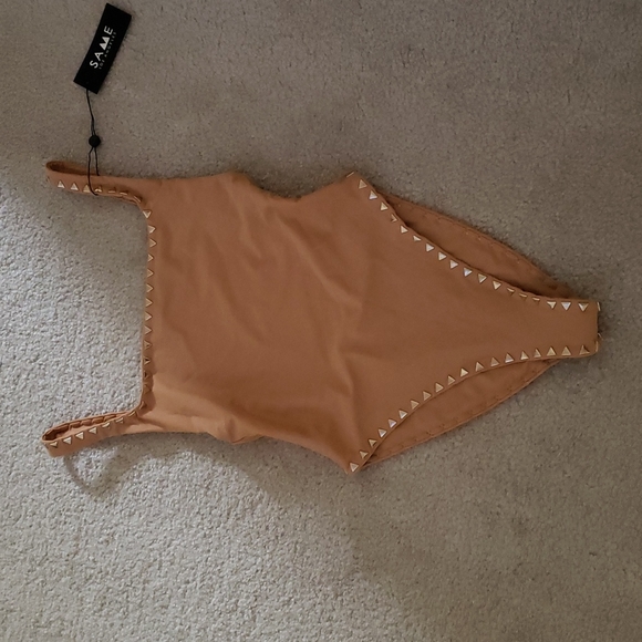 Same Los Angeles skin nude studded one piece swimsuit M beige